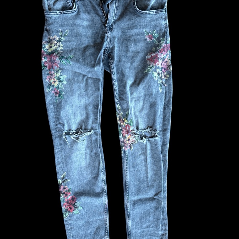 Zara Blue Floral Skinny Jeans